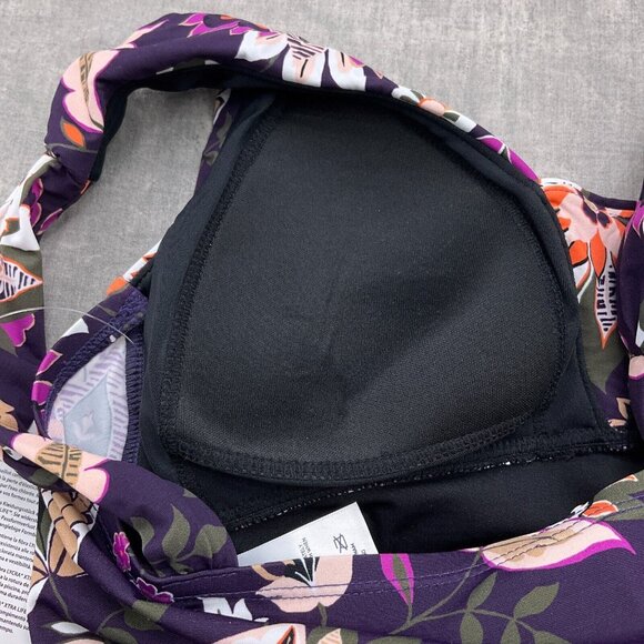 Lands End Swim Suit 4P Purple Floral‎ 1pc Ruched Padded Bra Nylon Spandex NWT - Picture 6 of 9